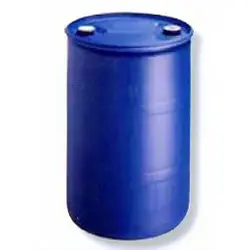 A Closed Head Plastic Drum in blue plastic stands upright with two closed caps against a white background.